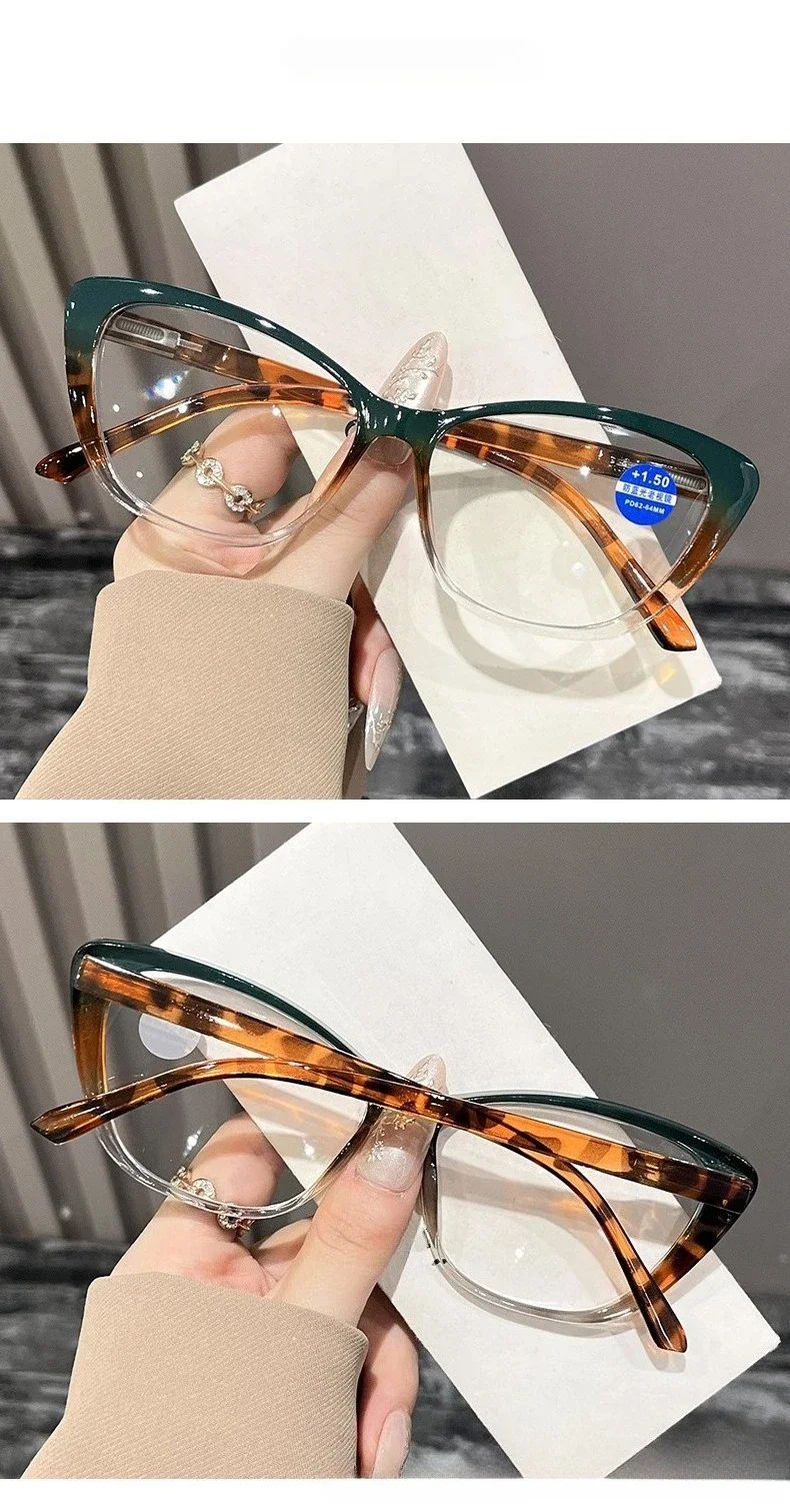 Women's Fashion Cat Eye Reading Glasses Men Vintage Blue Light Blocking Eyewear Retro Ultralight Far Sight Presbyopia 0+1.0+4.0