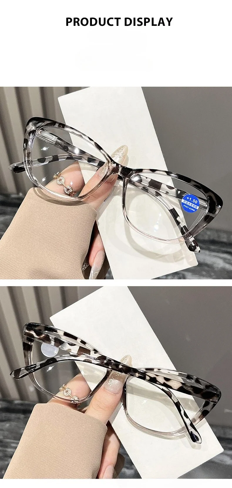 Women's Fashion Cat Eye Reading Glasses Men Vintage Blue Light Blocking Eyewear Retro Ultralight Far Sight Presbyopia 0+1.0+4.0