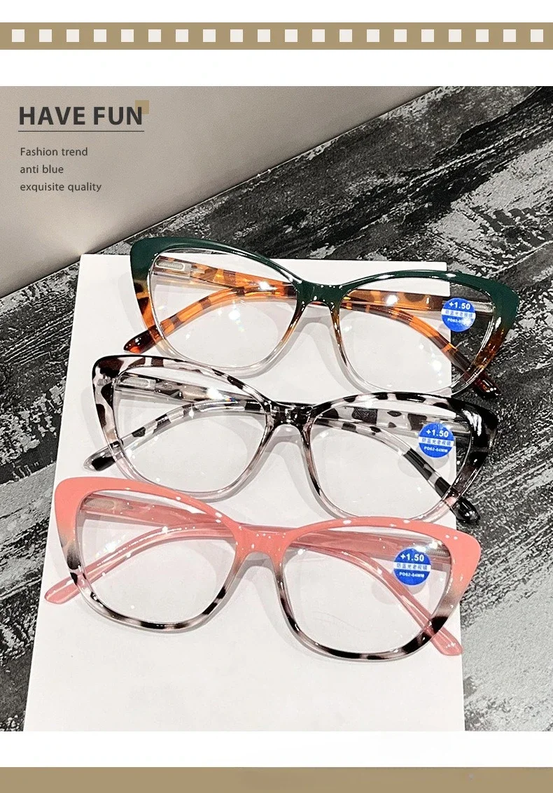 Women's Fashion Cat Eye Reading Glasses Men Vintage Blue Light Blocking Eyewear Retro Ultralight Far Sight Presbyopia 0+1.0+4.0
