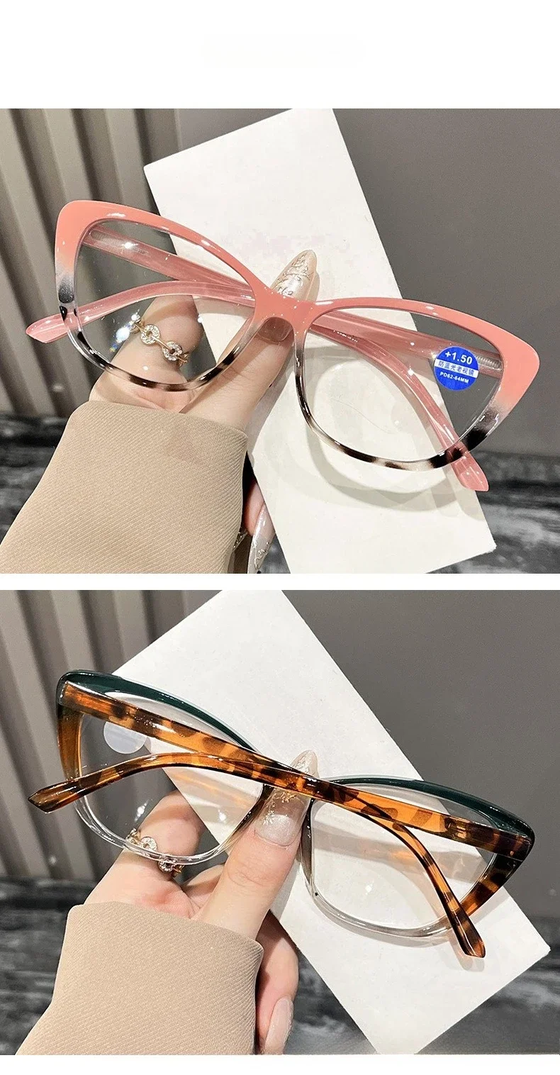 Women's Fashion Cat Eye Reading Glasses Men Vintage Blue Light Blocking Eyewear Retro Ultralight Far Sight Presbyopia 0+1.0+4.0