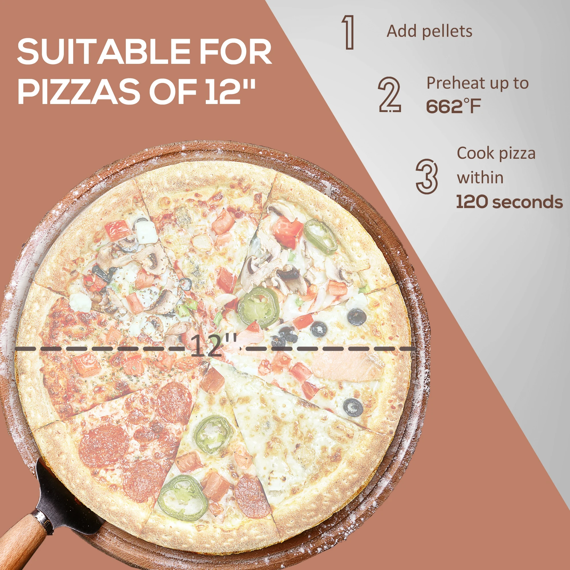 Outdoor Pizza Oven with Rotating Stone, 12" Wood Fired Pizza Maker