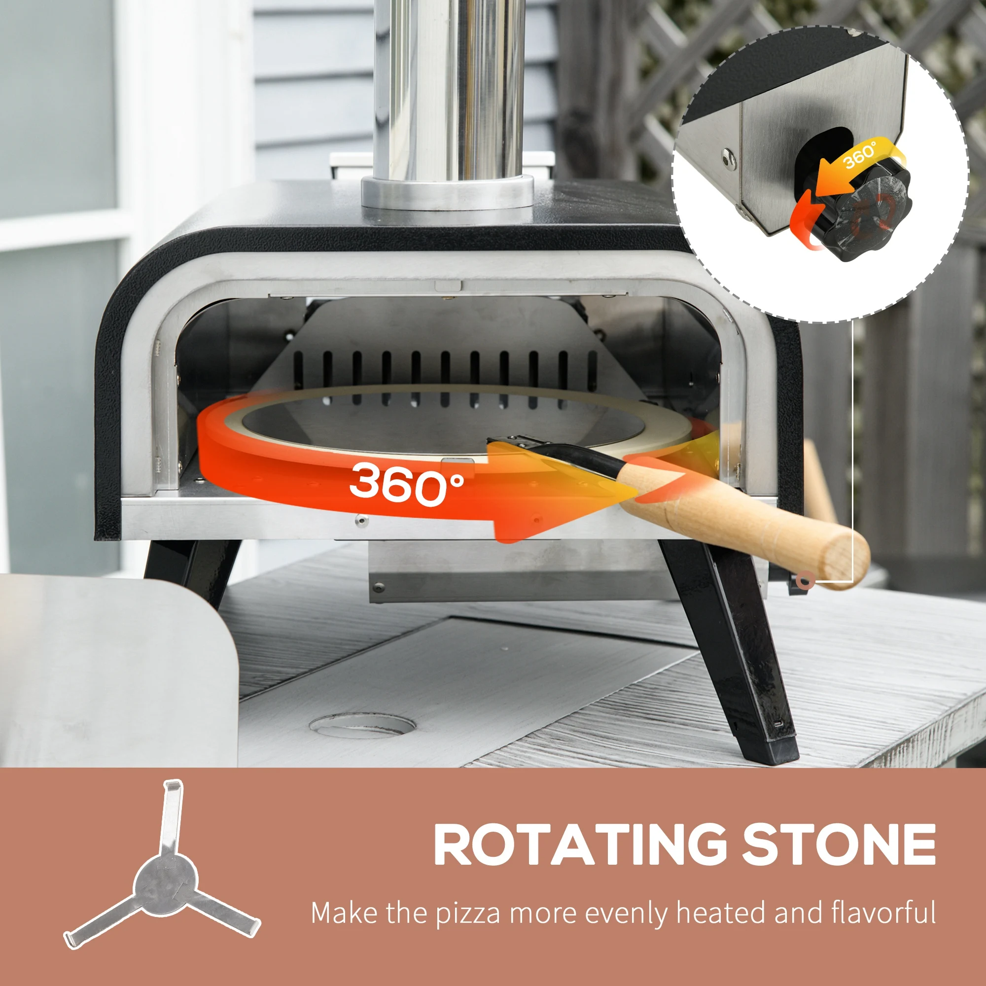 Outdoor Pizza Oven with Rotating Stone, 12" Wood Fired Pizza Maker