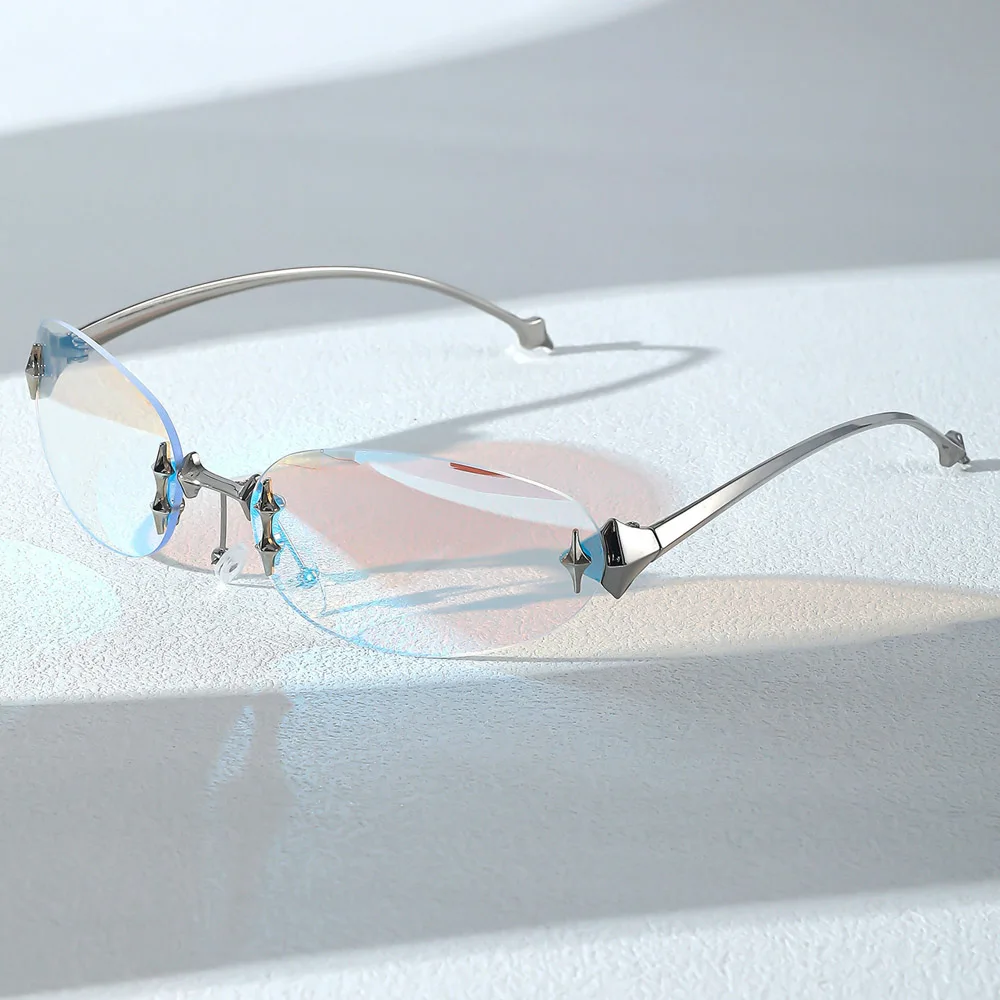 vintage rimless pink mirror Y2K sunglasses for women new fashion alloy star rivet sun glasses ladies hip hop sexy shades driving