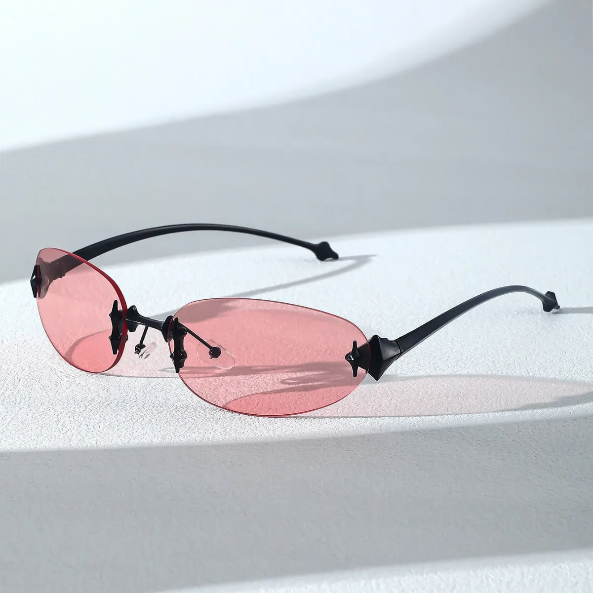 vintage rimless pink mirror Y2K sunglasses for women new fashion alloy star rivet sun glasses ladies hip hop sexy shades driving