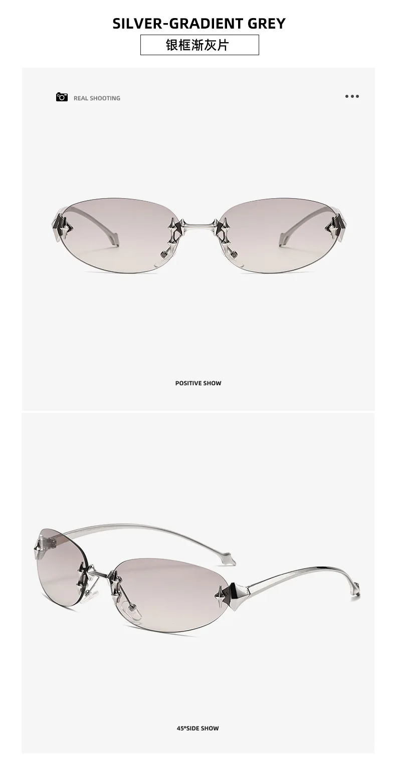 vintage rimless pink mirror Y2K sunglasses for women new fashion alloy star rivet sun glasses ladies hip hop sexy shades driving