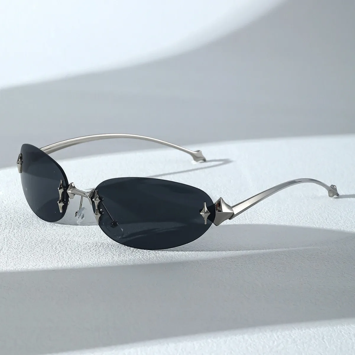 vintage rimless pink mirror Y2K sunglasses for women new fashion alloy star rivet sun glasses ladies hip hop sexy shades driving