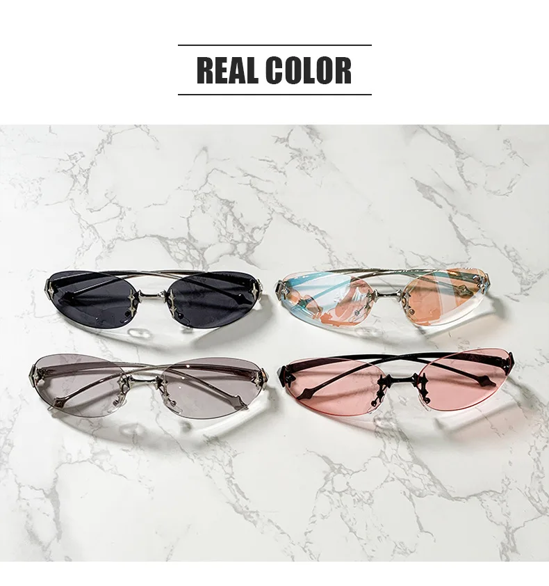 vintage rimless pink mirror Y2K sunglasses for women new fashion alloy star rivet sun glasses ladies hip hop sexy shades driving