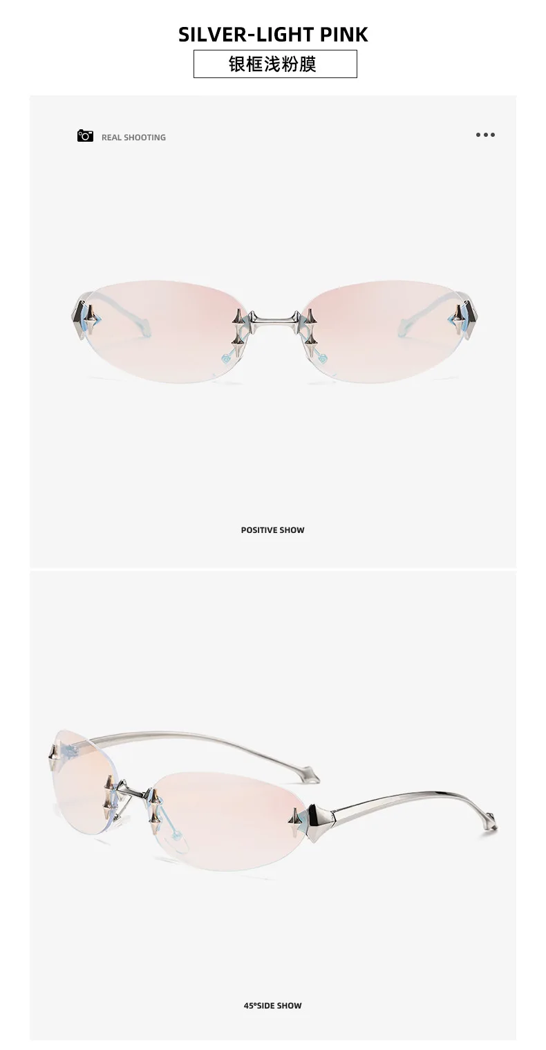 vintage rimless pink mirror Y2K sunglasses for women new fashion alloy star rivet sun glasses ladies hip hop sexy shades driving