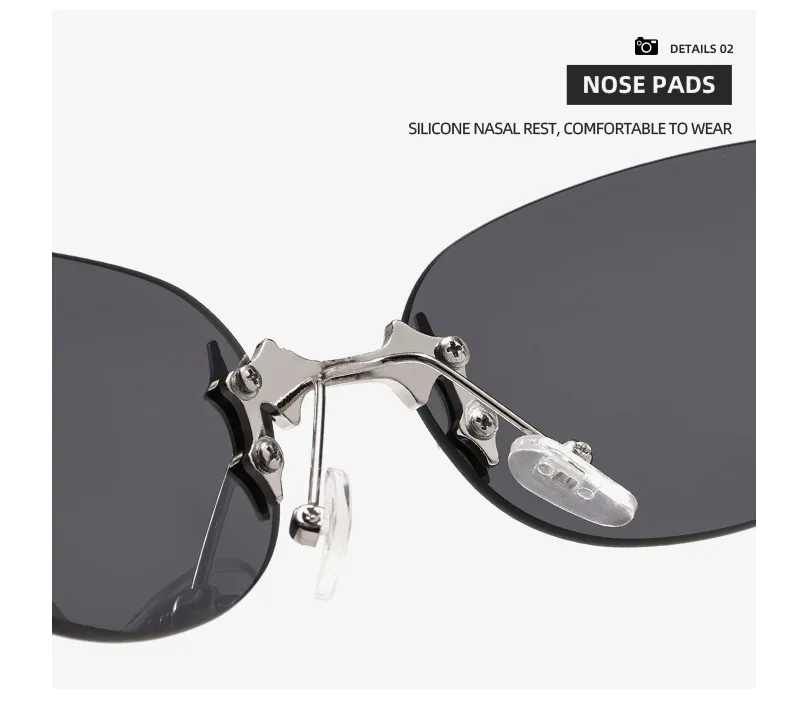 vintage rimless pink mirror Y2K sunglasses for women new fashion alloy star rivet sun glasses ladies hip hop sexy shades driving