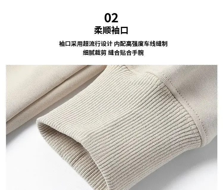 600G Cotton Plush Thickened Sweatshirt Thin Plush Heavyweight Solid Round Neck Sweater Autumn Winter Warm Sweater