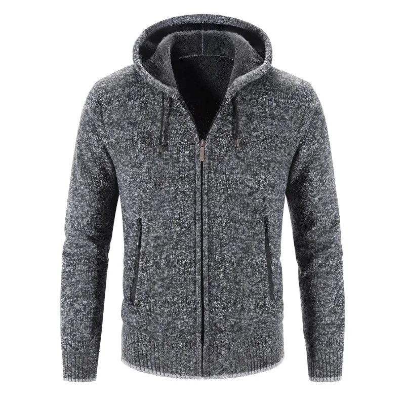 Men‘s Sweater Coat Hooded Cardigan Men Thick Knitted Warm Hooded Cardigan Sweater Jacket Solid Color Zipper Winter Cardigan Men
