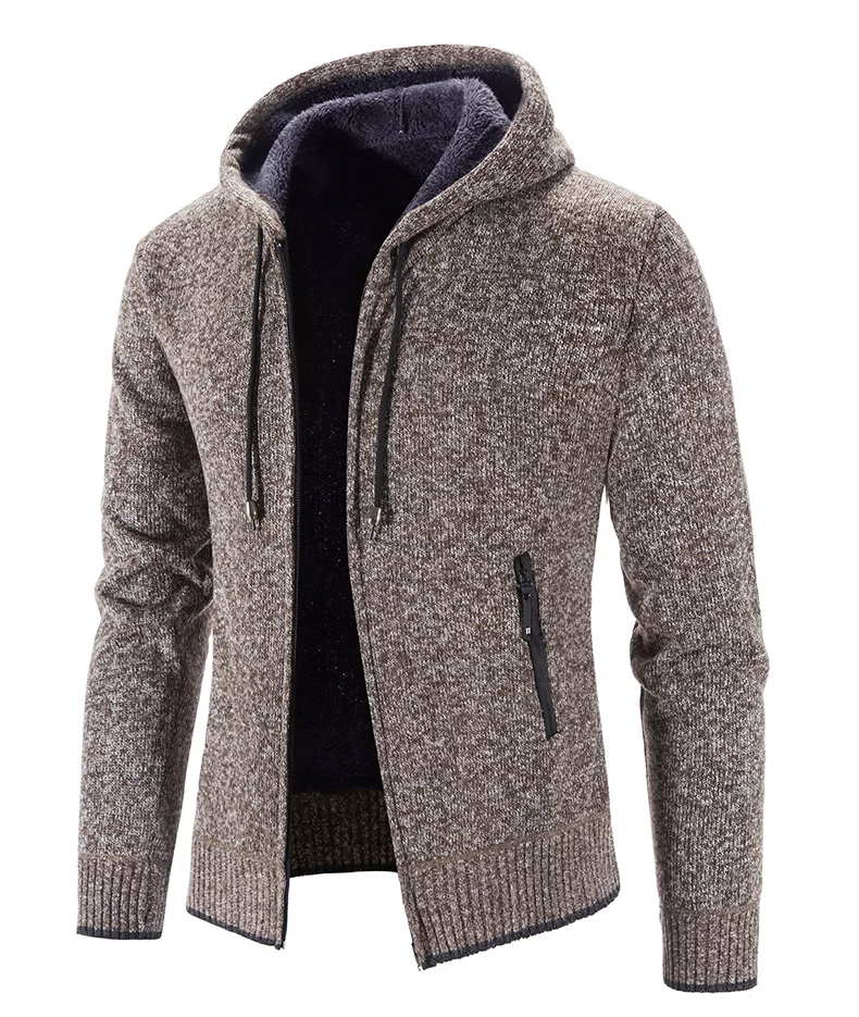 Men‘s Sweater Coat Hooded Cardigan Men Thick Knitted Warm Hooded Cardigan Sweater Jacket Solid Color Zipper Winter Cardigan Men