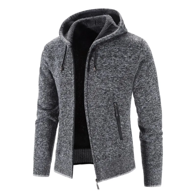 Men‘s Sweater Coat Hooded Cardigan Men Thick Knitted Warm Hooded Cardigan Sweater Jacket Solid Color Zipper Winter Cardigan Men