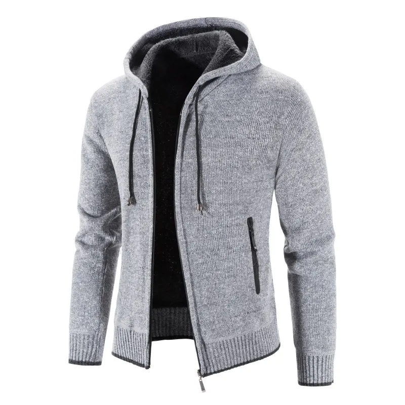 Men‘s Sweater Coat Hooded Cardigan Men Thick Knitted Warm Hooded Cardigan Sweater Jacket Solid Color Zipper Winter Cardigan Men