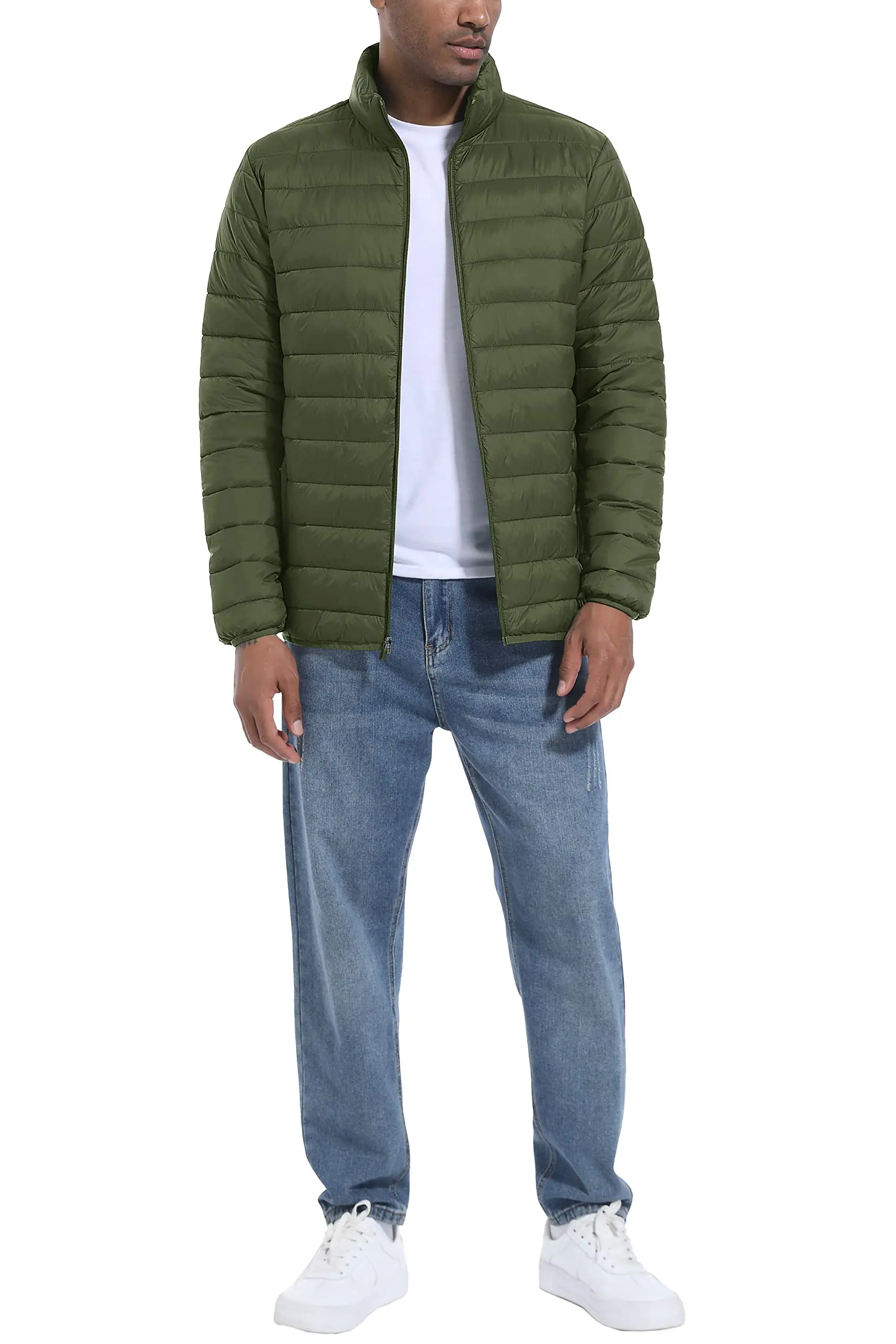 TACVASEN Stand Collar Lightweight Puffer Jackets Mens Quilted Jacket Water Resistant Ripstop Down Insulated Windbreaker Coats