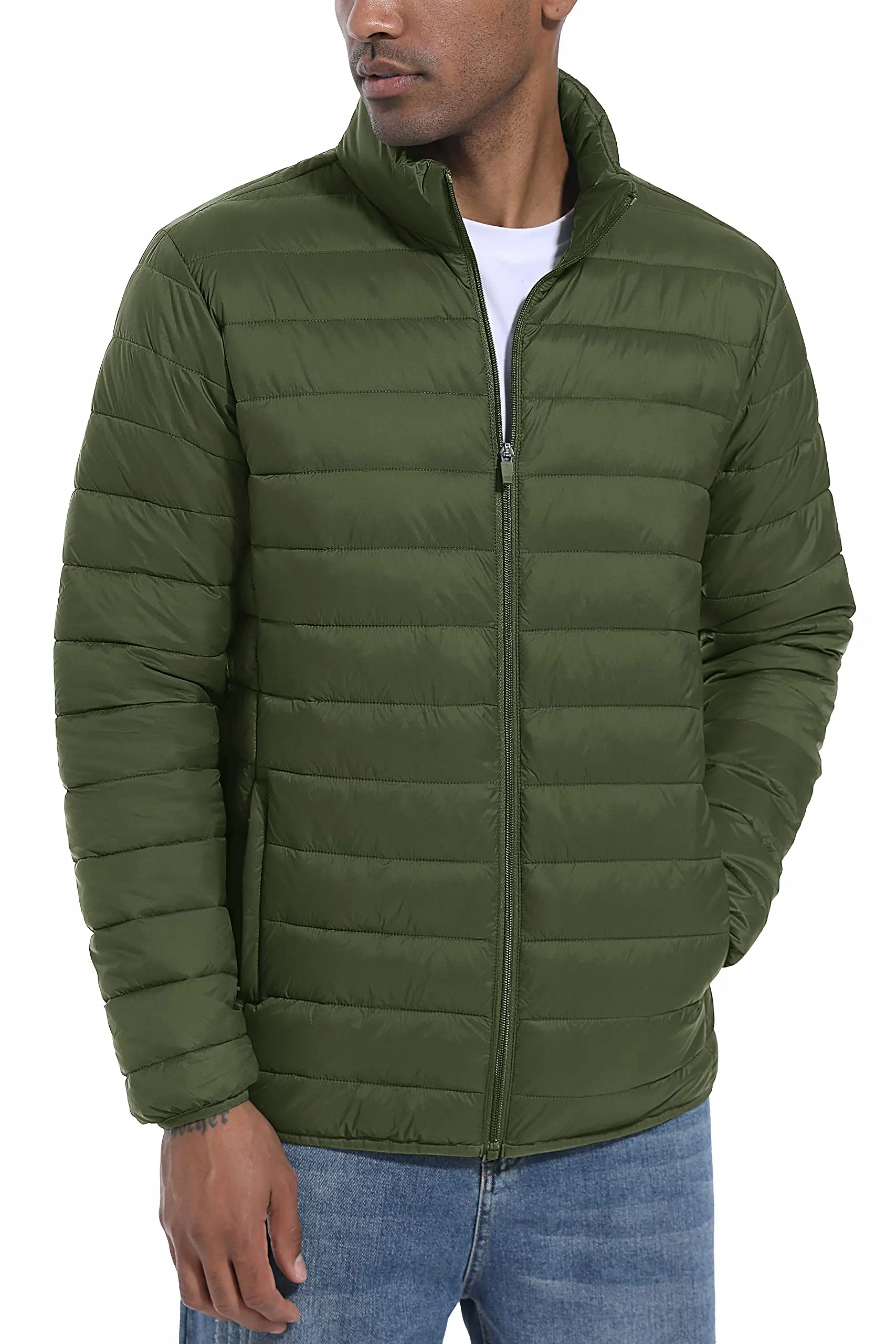 TACVASEN Stand Collar Lightweight Puffer Jackets Mens Quilted Jacket Water Resistant Ripstop Down Insulated Windbreaker Coats