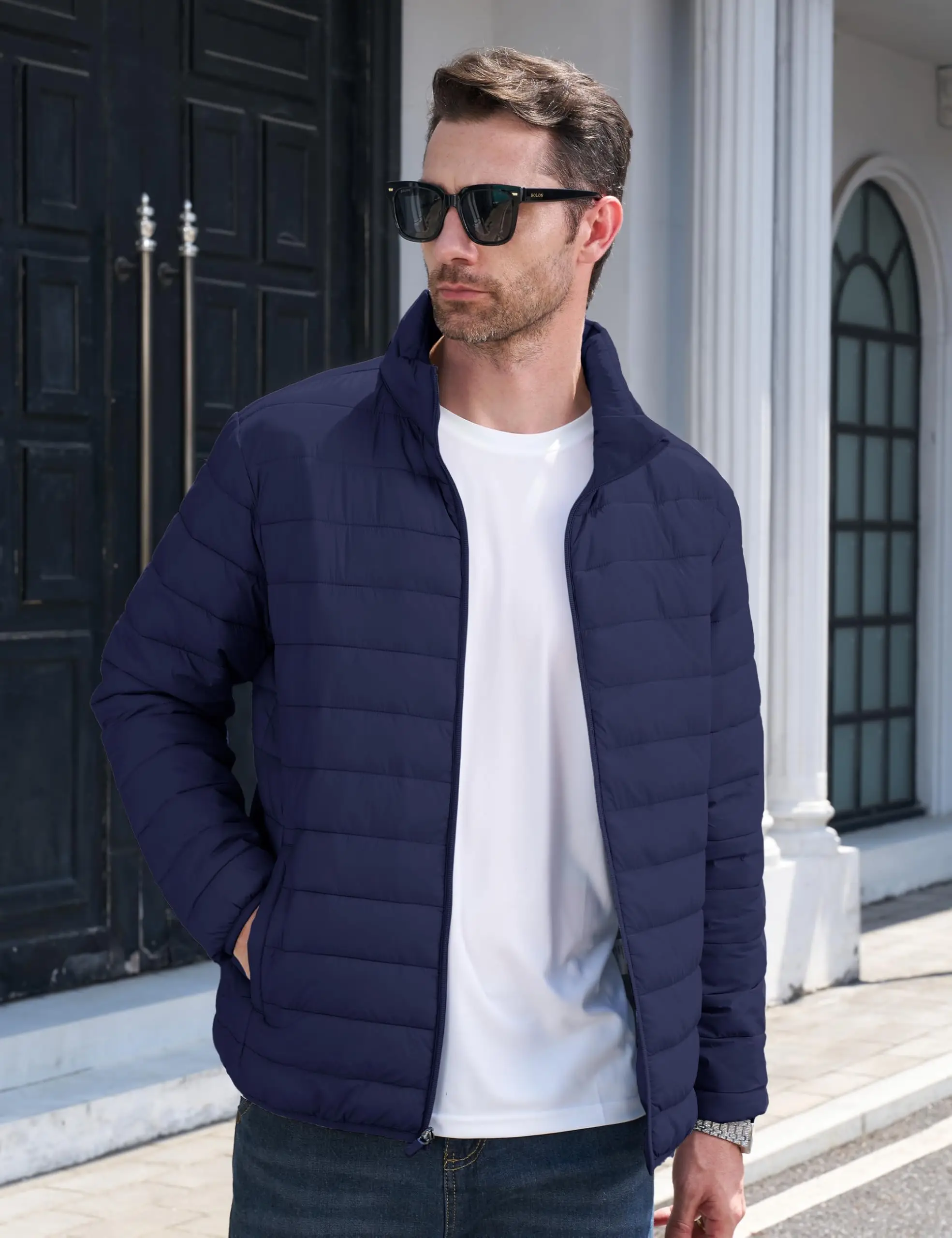 TACVASEN Stand Collar Lightweight Puffer Jackets Mens Quilted Jacket Water Resistant Ripstop Down Insulated Windbreaker Coats