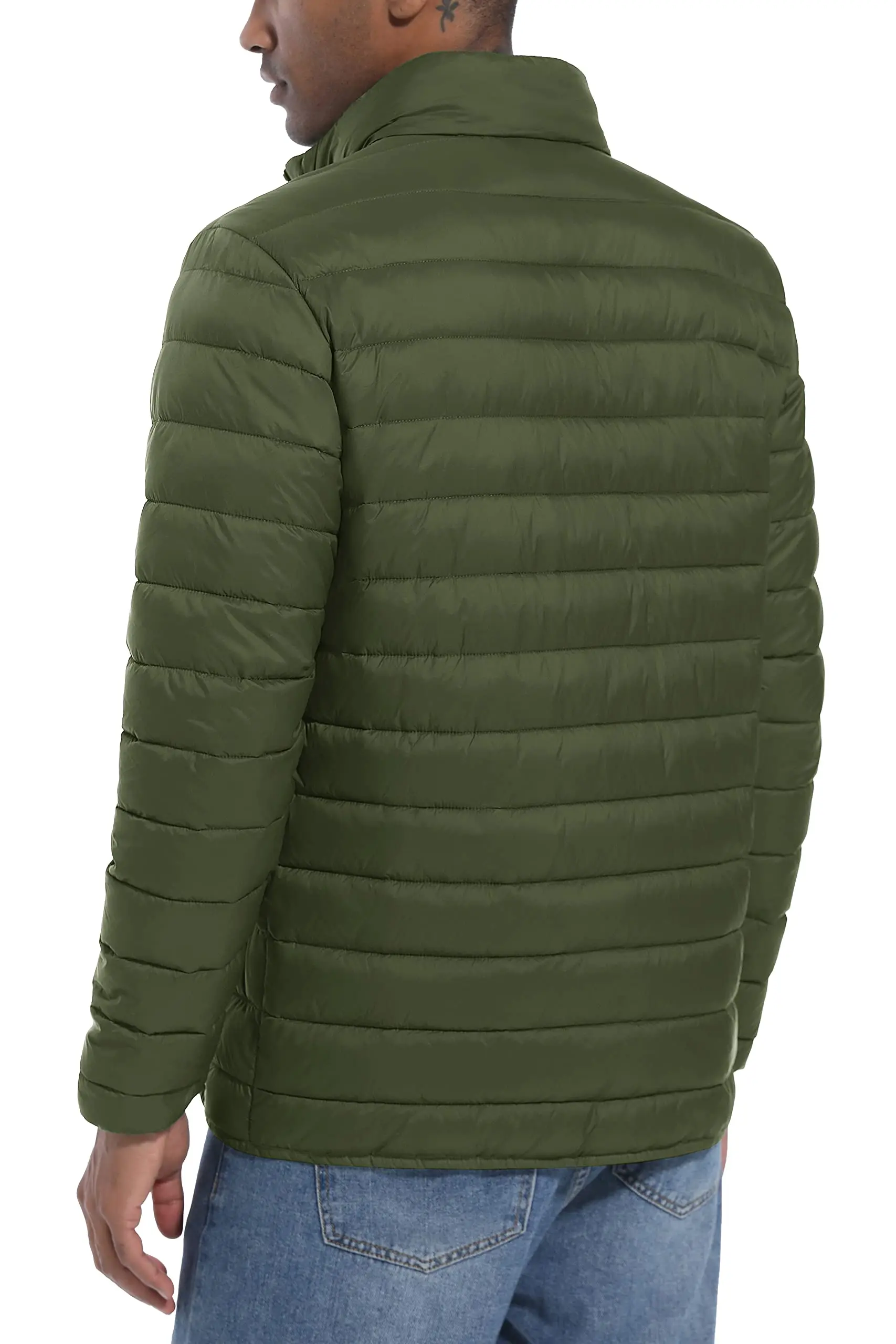 TACVASEN Stand Collar Lightweight Puffer Jackets Mens Quilted Jacket Water Resistant Ripstop Down Insulated Windbreaker Coats
