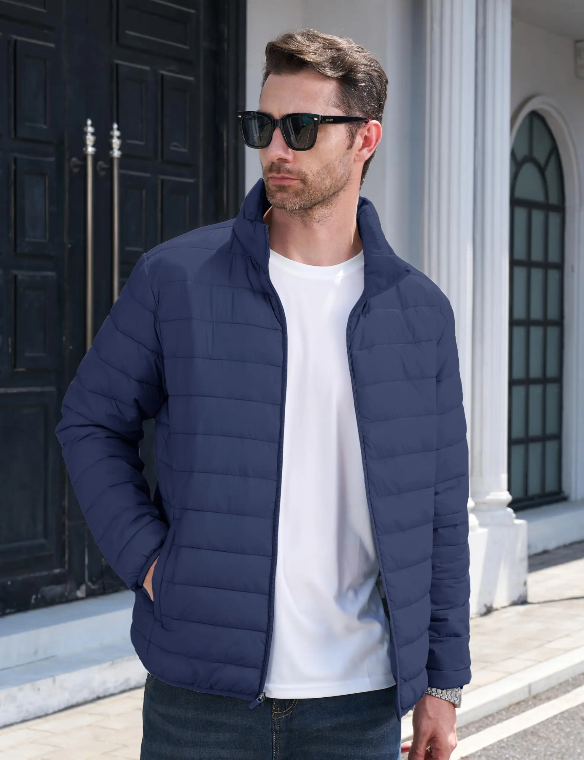 TACVASEN Stand Collar Lightweight Puffer Jackets Mens Quilted Jacket Water Resistant Ripstop Down Insulated Windbreaker Coats