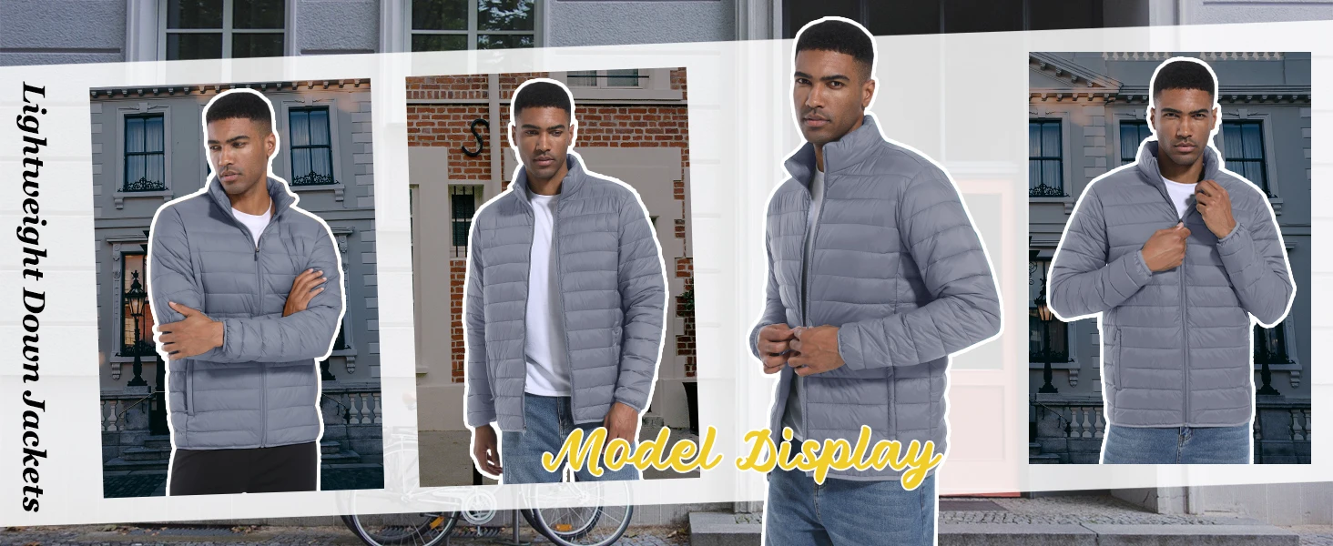 TACVASEN Stand Collar Lightweight Puffer Jackets Mens Quilted Jacket Water Resistant Ripstop Down Insulated Windbreaker Coats