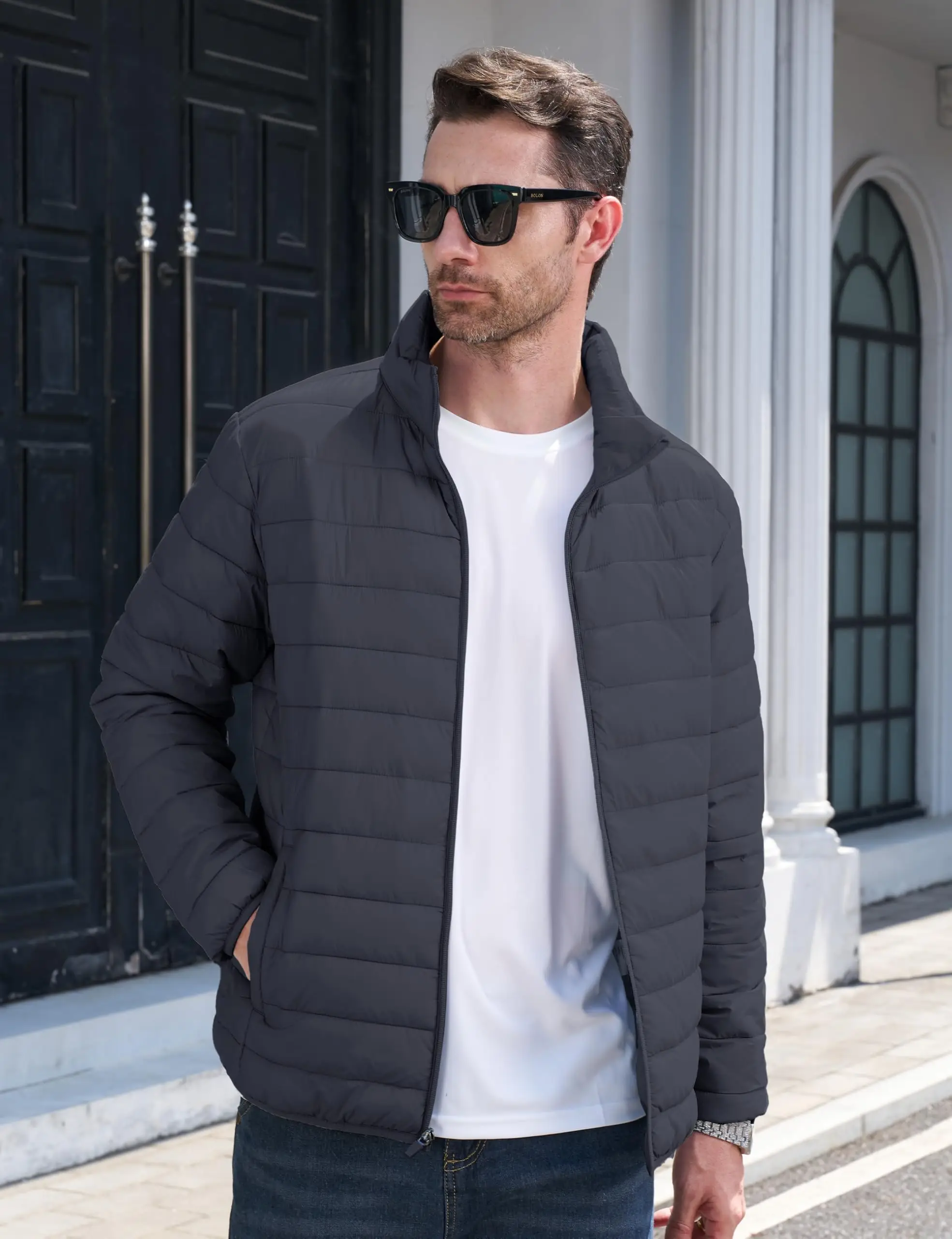 TACVASEN Stand Collar Lightweight Puffer Jackets Mens Quilted Jacket Water Resistant Ripstop Down Insulated Windbreaker Coats