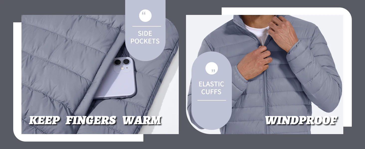TACVASEN Stand Collar Lightweight Puffer Jackets Mens Quilted Jacket Water Resistant Ripstop Down Insulated Windbreaker Coats