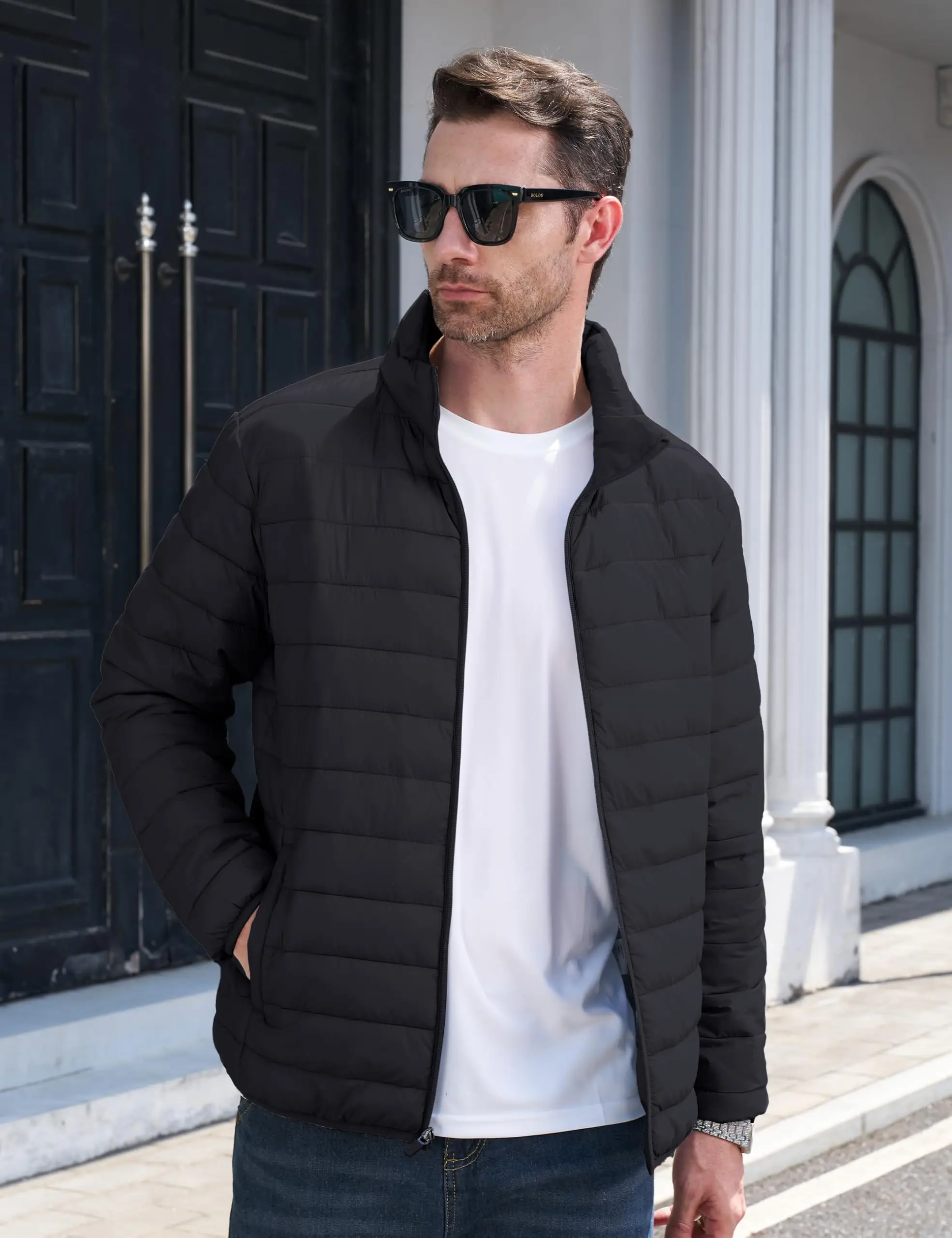 TACVASEN Stand Collar Lightweight Puffer Jackets Mens Quilted Jacket Water Resistant Ripstop Down Insulated Windbreaker Coats