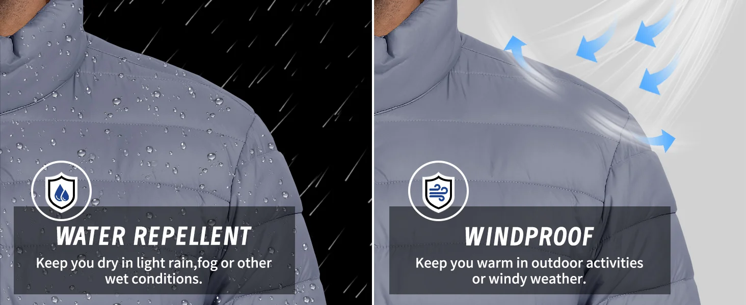 TACVASEN Stand Collar Lightweight Puffer Jackets Mens Quilted Jacket Water Resistant Ripstop Down Insulated Windbreaker Coats