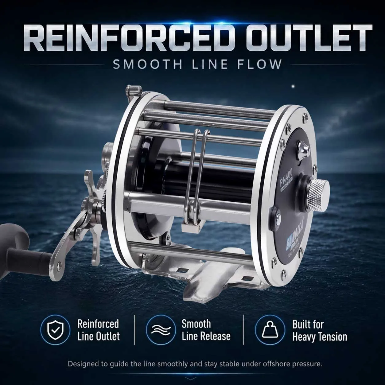 SAMOLLA Strong Trolling Reel Reinforced All Metal Saltwater Sea Boat Fishing Baitcasting Drum Wheel for Catfish Musky Bass Surf