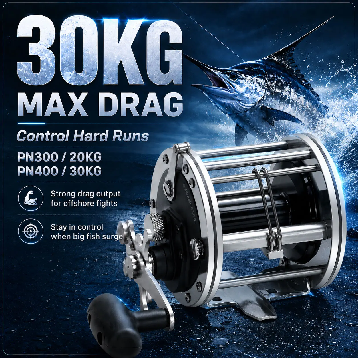 SAMOLLA Strong Trolling Reel Reinforced All Metal Saltwater Sea Boat Fishing Baitcasting Drum Wheel for Catfish Musky Bass Surf