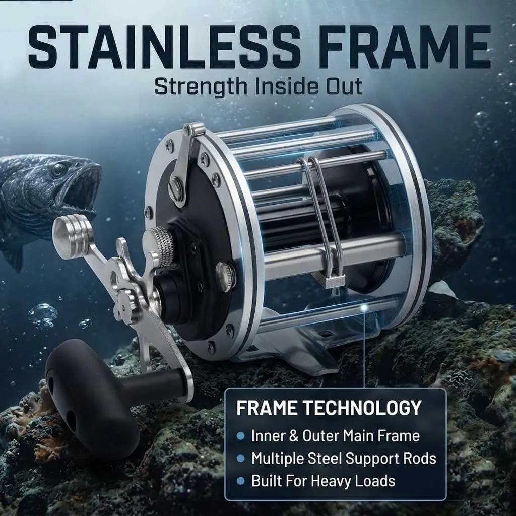 SAMOLLA Strong Trolling Reel Reinforced All Metal Saltwater Sea Boat Fishing Baitcasting Drum Wheel for Catfish Musky Bass Surf