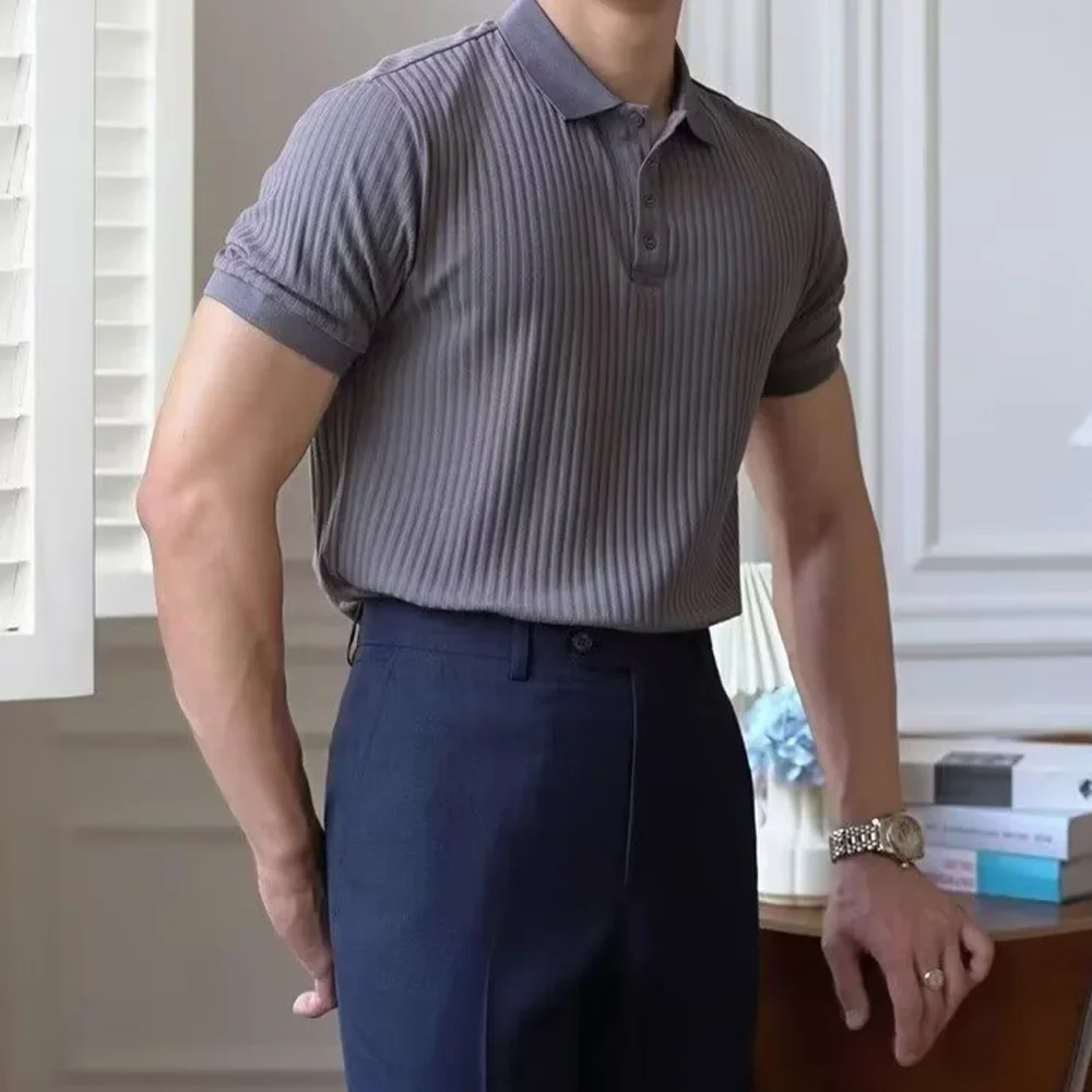 Men's Summer Short-sleeved Polo Slim Casual Sportswear Hundred Stretch Buttons Korean Fashion T-shirt Men's Tops