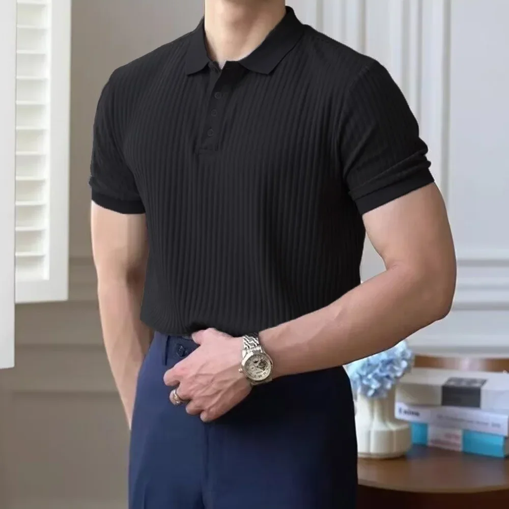Men's Summer Short-sleeved Polo Slim Casual Sportswear Hundred Stretch Buttons Korean Fashion T-shirt Men's Tops