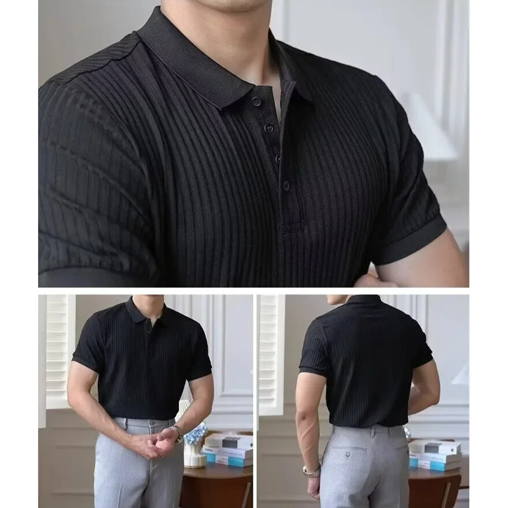 Men's Summer Short-sleeved Polo Slim Casual Sportswear Hundred Stretch Buttons Korean Fashion T-shirt Men's Tops
