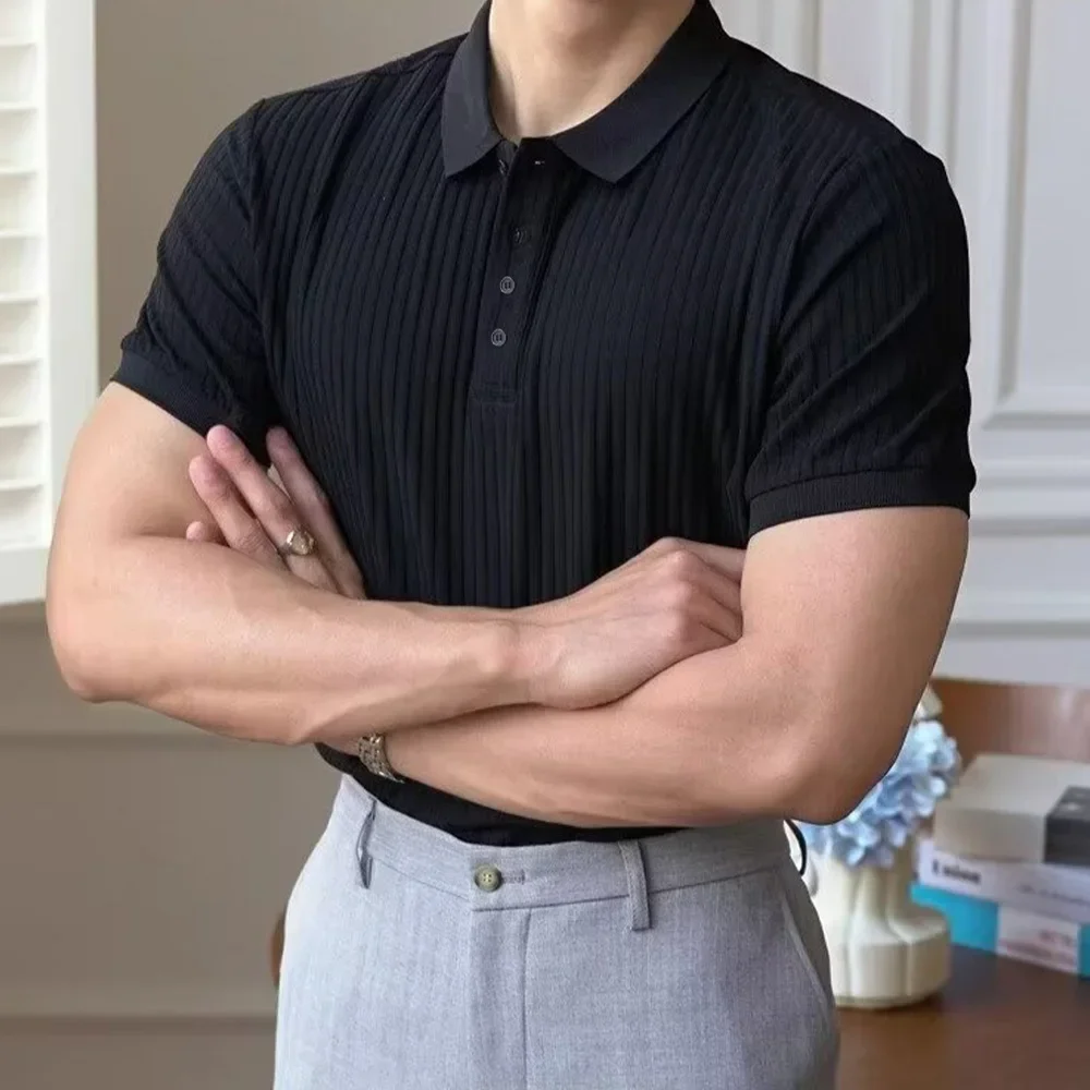 Men's Summer Short-sleeved Polo Slim Casual Sportswear Hundred Stretch Buttons Korean Fashion T-shirt Men's Tops