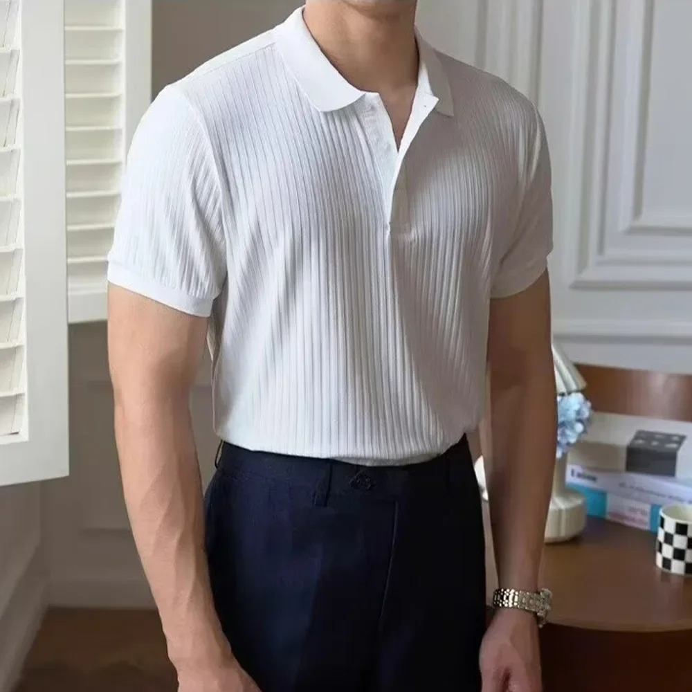 Men's Summer Short-sleeved Polo Slim Casual Sportswear Hundred Stretch Buttons Korean Fashion T-shirt Men's Tops