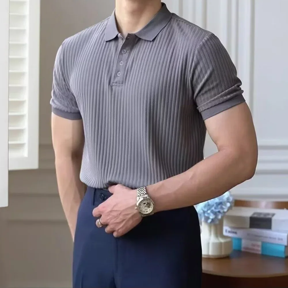 Men's Summer Short-sleeved Polo Slim Casual Sportswear Hundred Stretch Buttons Korean Fashion T-shirt Men's Tops