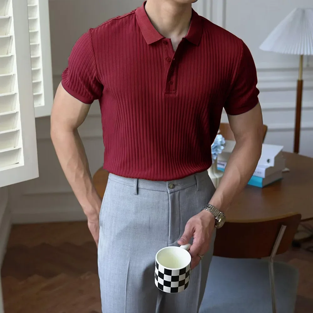 Men's Summer Short-sleeved Polo Slim Casual Sportswear Hundred Stretch Buttons Korean Fashion T-shirt Men's Tops
