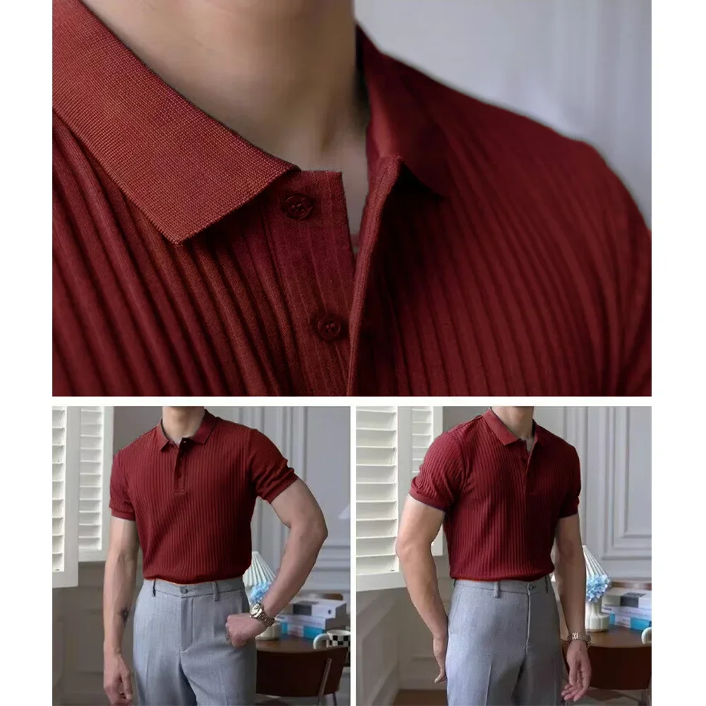 Men's Summer Short-sleeved Polo Slim Casual Sportswear Hundred Stretch Buttons Korean Fashion T-shirt Men's Tops