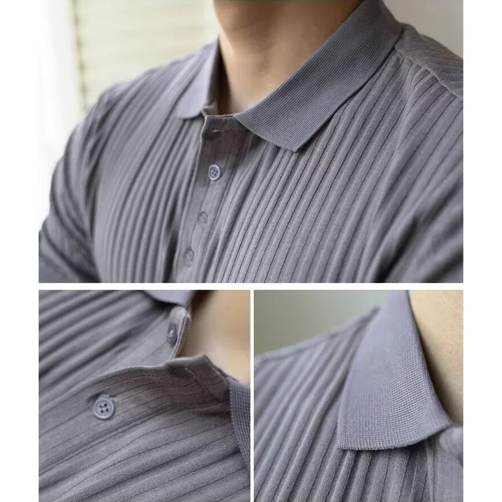 Men's Summer Short-sleeved Polo Slim Casual Sportswear Hundred Stretch Buttons Korean Fashion T-shirt Men's Tops