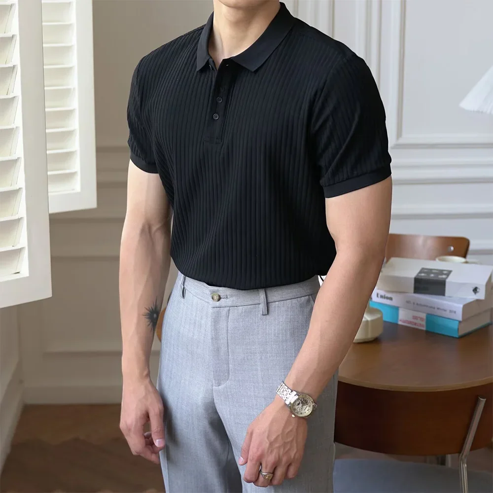 Men's Summer Short-sleeved Polo Slim Casual Sportswear Hundred Stretch Buttons Korean Fashion T-shirt Men's Tops