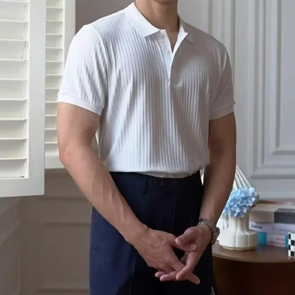 Men's Summer Short-sleeved Polo Slim Casual Sportswear Hundred Stretch Buttons Korean Fashion T-shirt Men's Tops