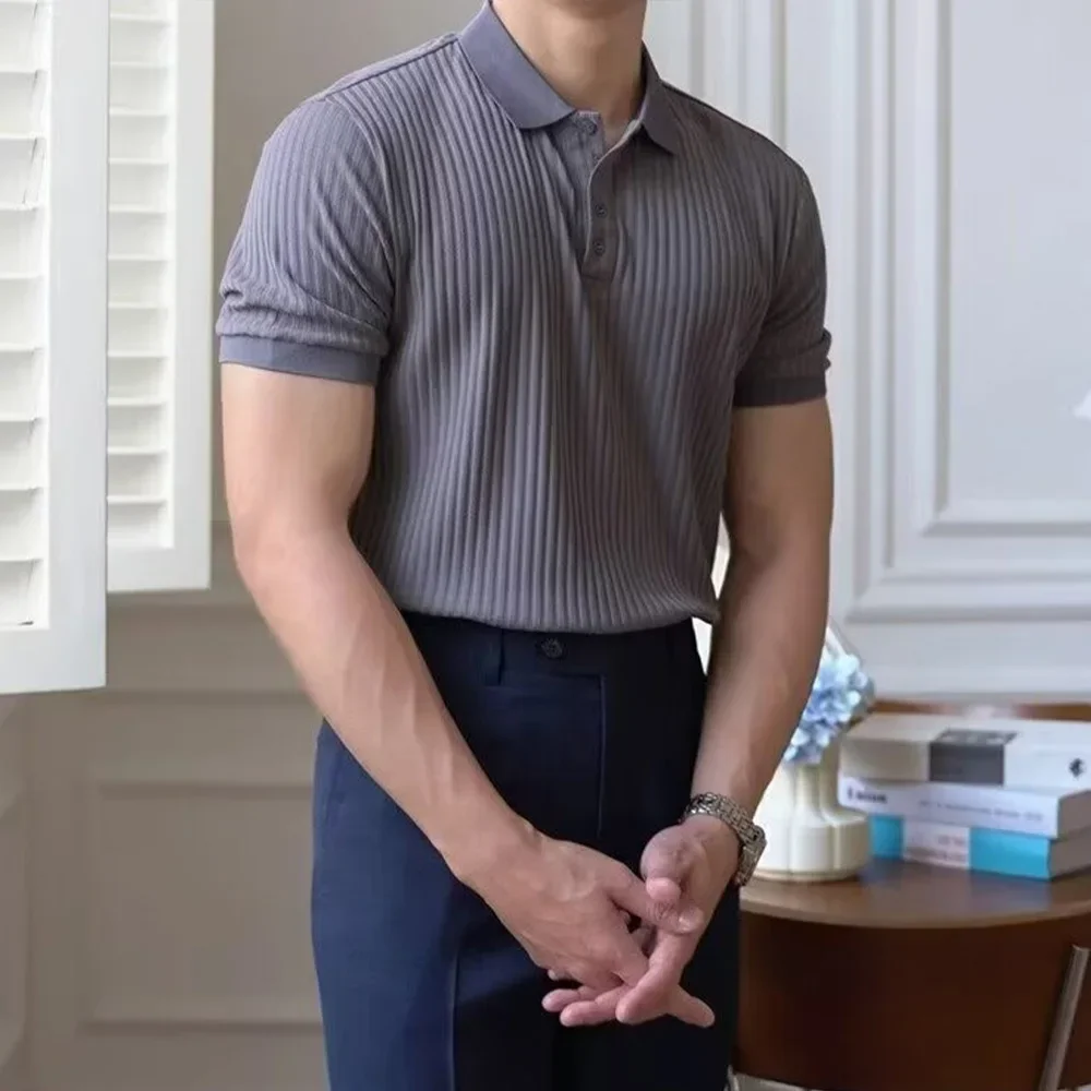 Men's Summer Short-sleeved Polo Slim Casual Sportswear Hundred Stretch Buttons Korean Fashion T-shirt Men's Tops