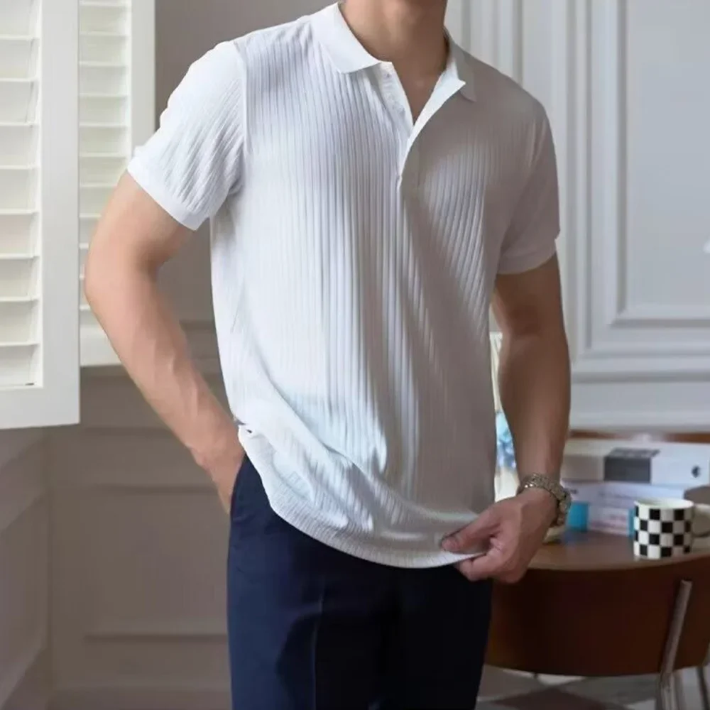Men's Summer Short-sleeved Polo Slim Casual Sportswear Hundred Stretch Buttons Korean Fashion T-shirt Men's Tops