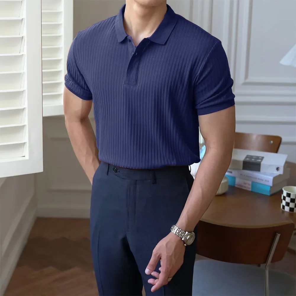 Men's Summer Short-sleeved Polo Slim Casual Sportswear Hundred Stretch Buttons Korean Fashion T-shirt Men's Tops