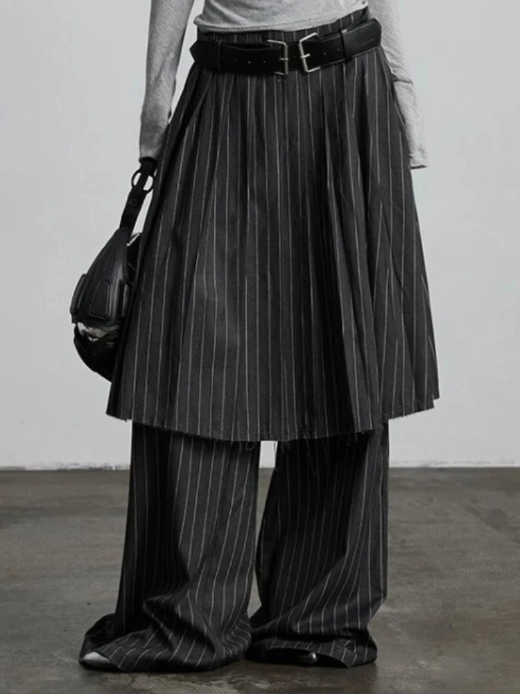 Gothic Harajuku Y2k Wide Leg Pants Women 2025 New Vintage Fake Two Pantalon Femme High Waist Casual Striped Straight Trousers
