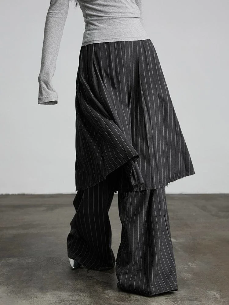 Gothic Harajuku Y2k Wide Leg Pants Women 2025 New Vintage Fake Two Pantalon Femme High Waist Casual Striped Straight Trousers