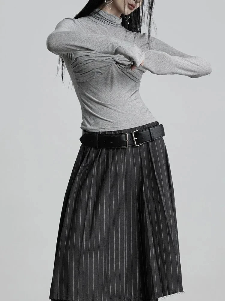Gothic Harajuku Y2k Wide Leg Pants Women 2025 New Vintage Fake Two Pantalon Femme High Waist Casual Striped Straight Trousers