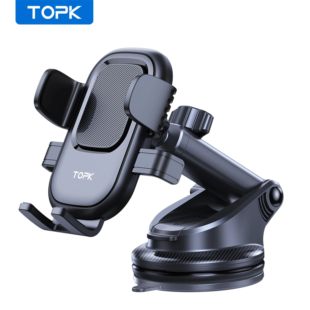 TOPK Car Phone Holder Mount Suction Cup Strong Grip Adjustable Dashboard/Windshield Stand Fit for All Smartphones iOS/Android