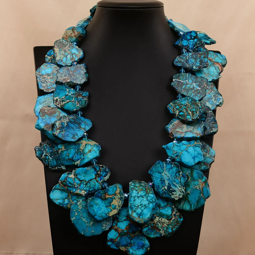G-G 22'' 2 Rows Mix Color Blue Sea Sediment Imperial Jasper Crystal Necklace Handmade For Women